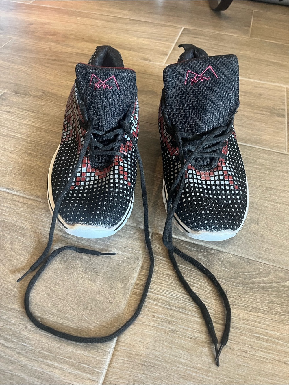 Men's Black Sneakers with Pink Accents - Lightweight Knit Athletic Shoes